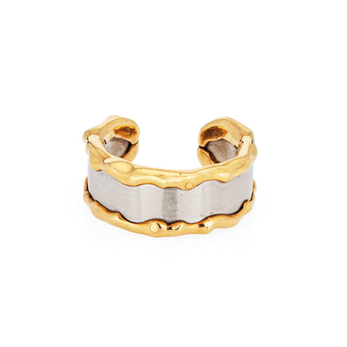 Bague 52 Van Cleef & Arpels - Bague jonc manchette vintage en or jaune 18k et acier 58 Facettes G13723