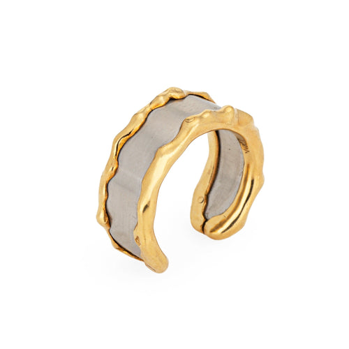 Bague 52 Van Cleef & Arpels - Bague jonc manchette vintage en or jaune 18k et acier 58 Facettes G13723