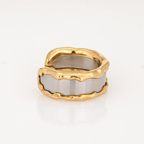 Bague 52 Van Cleef & Arpels - Bague jonc manchette vintage en or jaune 18k et acier 58 Facettes G13723