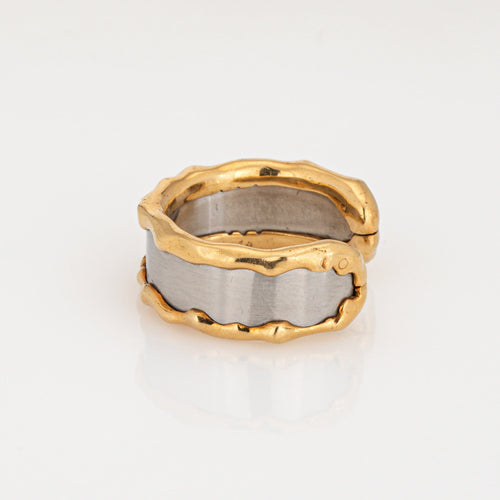 Bague 52 Van Cleef & Arpels - Bague jonc manchette vintage en or jaune 18k et acier 58 Facettes G13723