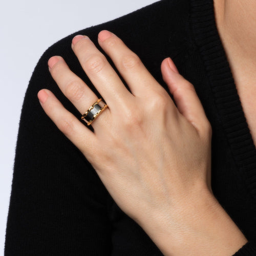 Bague 52 Van Cleef & Arpels - Bague jonc manchette vintage en or jaune 18k et acier 58 Facettes G13723