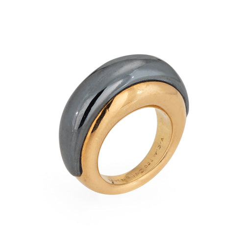 Bague 48 Van Cleef & Arpels - Bague dôme vintage en or jaune 18k et hématite 58 Facettes G13727