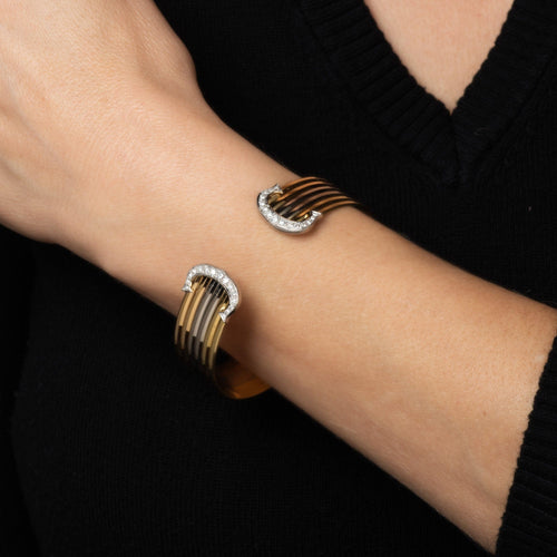 Bracelet Cartier C de Cartier - Bracelet manchette Double C en or tricolore et diamants 58 Facettes G13728