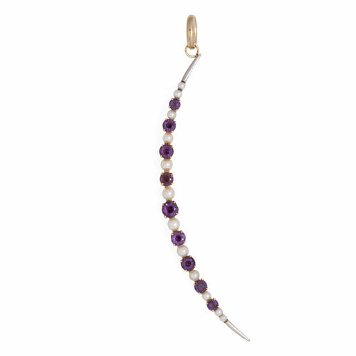 Pendentif Pendentif ancien lune croissante en or jaune 14 carats, améthystes et perles 58 Facettes G13743
