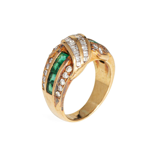 Bague Tiffany & Co - Bague vintage en or jaune 18k, émeraudes et diamants 58 Facettes G13864