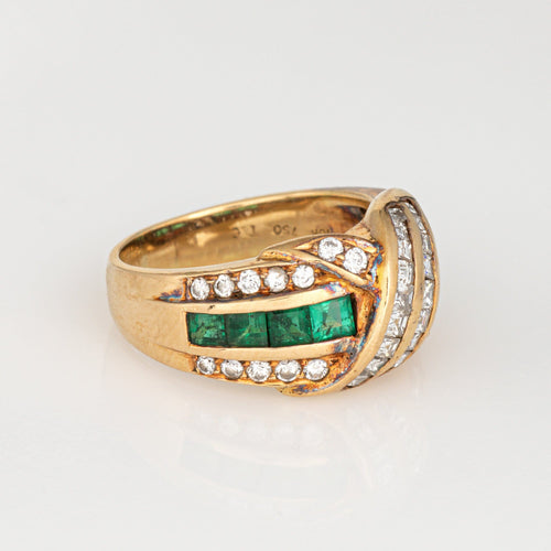 Bague Tiffany & Co - Bague vintage en or jaune 18k, émeraudes et diamants 58 Facettes G13864
