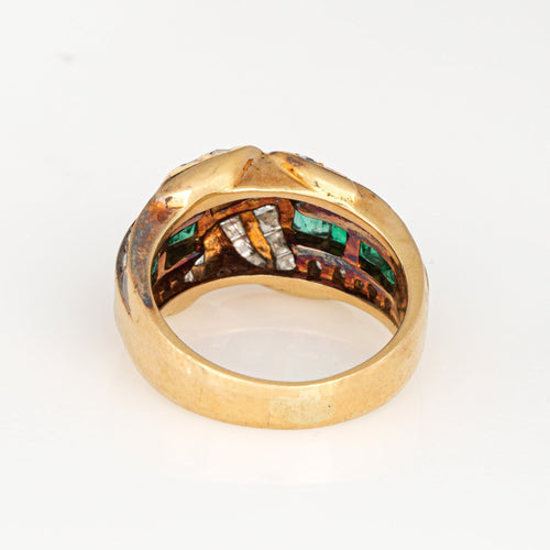 Bague Tiffany & Co - Bague vintage en or jaune 18k, émeraudes et diamants 58 Facettes G13864