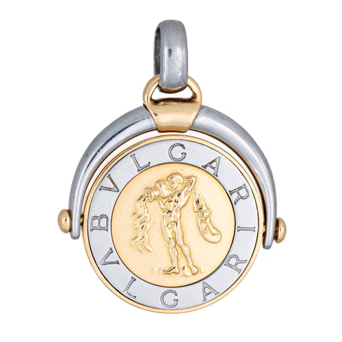 Pendentif Bulgari Zodiac Tondo - Pendentif vintage Aquarius en or jaune 18k et acier 58 Facettes G13869