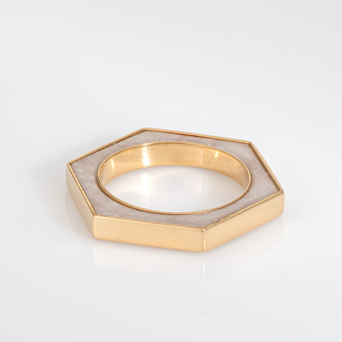 Bague 46 Bague hexagonale en or jaune 18 carats et onyx blanc 58 Facettes G13905