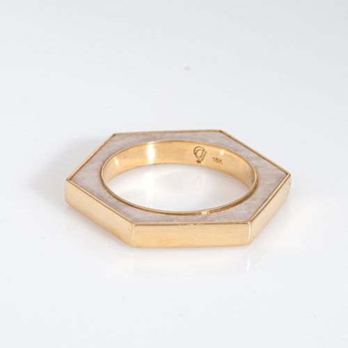 Bague 46 Bague hexagonale en or jaune 18 carats et onyx blanc 58 Facettes G13905