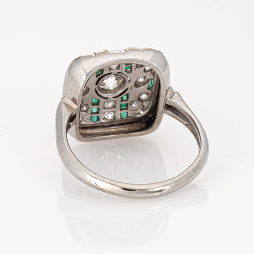 Bague 57 Art déco - Bague vintage en or blanc 14k, diamants et émeraudes 58 Facettes G13914