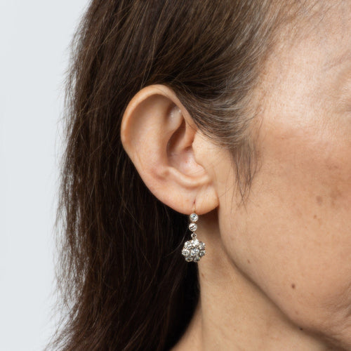 Boucles d'oreilles Boucles d'oreilles anciennes - Pendantes en or jaune 14k, argent et diamants 2,50 ct 58 Facettes G13932