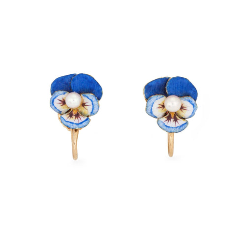 Boucles d'oreilles Larter & Sons - Boucles d’oreilles Art nouveau en or jaune 14k et émail 58 Facettes G13975