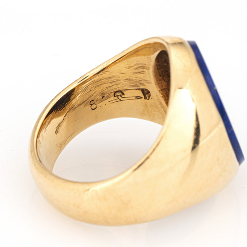 Bague 52 Cartier - Bague chevalière vintage en or jaune 18k et lapis-lazuli 58 Facettes G13985
