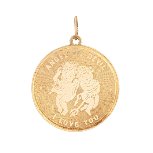 Pendentif Charm Angel Devil « I Love You » en or jaune 14k (années 1960) 58 Facettes G14002