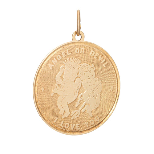 Pendentif Charm Angel Devil « I Love You » en or jaune 14k (années 1960) 58 Facettes G14002