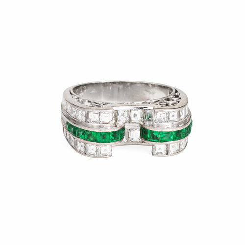 Bague 52 Bague vintage en platine 850, émeraudes et diamants 58 Facettes G14007