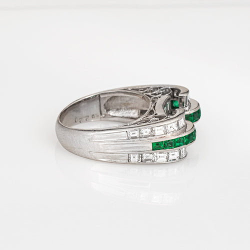 Bague 52 Bague vintage en platine 850, émeraudes et diamants 58 Facettes G14007