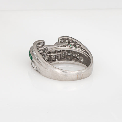 Bague 52 Bague vintage en platine 850, émeraudes et diamants 58 Facettes G14007
