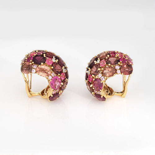 Boucles d'oreilles Boucles d'oreilles vintage en or jaune 18k, tourmalines roses et diamants 58 Facettes G14071