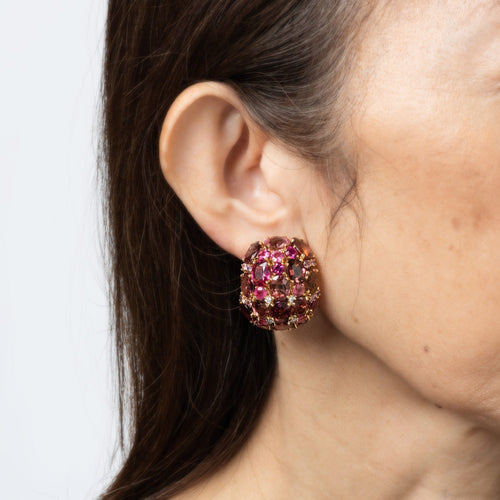 Boucles d'oreilles Boucles d'oreilles vintage en or jaune 18k, tourmalines roses et diamants 58 Facettes G14071