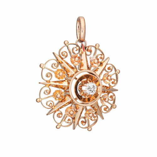 Pendentif Pendentif étoile victorien ancien en or rose 14 carats et diamant 58 Facettes G14080