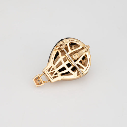 Pendentif Pendentif montgolfière vintage en or jaune 14k, diamants, nacre et onyx 58 Facettes G14088