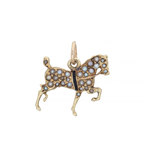 Pendentif Pendentif animal cheval victorien en or jaune 14 carats, perles 58 Facettes G14108