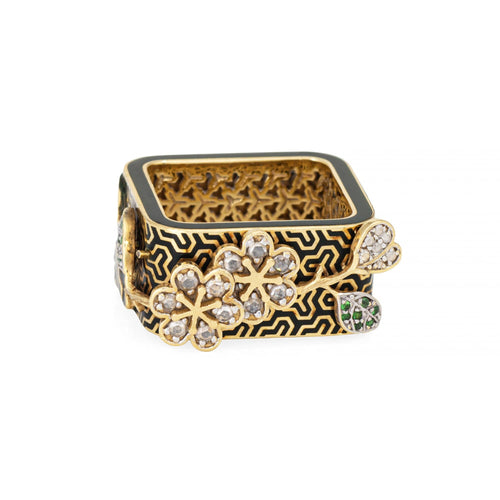 Bague 54 Yewn - Bague carrée en or jaune 18 carats, diamant et émail noir 58 Facettes G14118