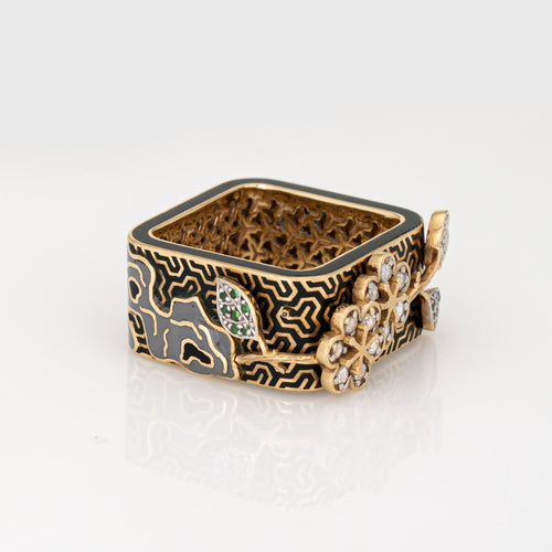Bague 54 Yewn - Bague carrée en or jaune 18 carats, diamant et émail noir 58 Facettes G14118
