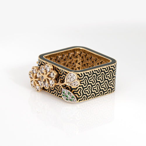 Bague 54 Yewn - Bague carrée en or jaune 18 carats, diamant et émail noir 58 Facettes G14118