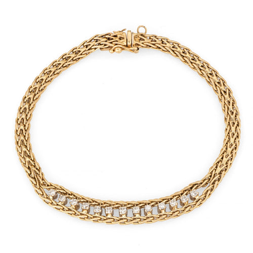 Bracelet Bracelet maille en or jaune 14 carats et diamants, années 1960 58 Facettes G14125