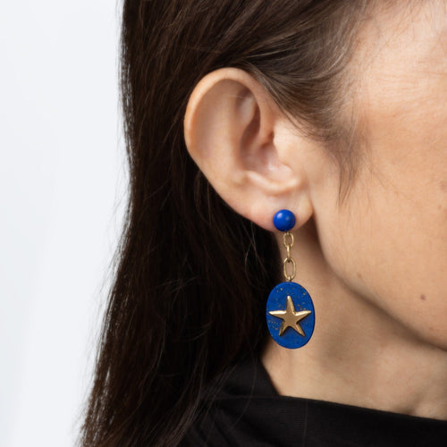 Boucles d'oreilles Boucles d'oreilles étoile pendantes en or jaune 18 carats et lapis-lazuli 58 Facettes G14129