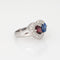 Bague Toi & Moi - Bague cœur en platine 900 avec diamants, saphir et grenat 58 Facettes G14133