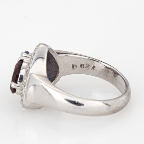 Bague Toi & Moi - Bague cœur en platine 900 avec diamants, saphir et grenat 58 Facettes G14133