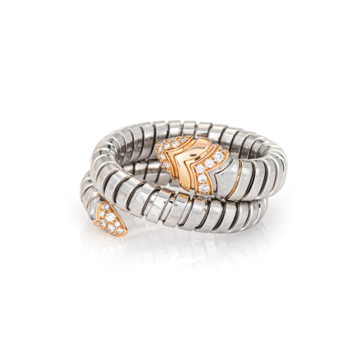 Bague Bulgari Serpenti Tubogas - Bague en or rose 18k, acier et diamants 58 Facettes G14146