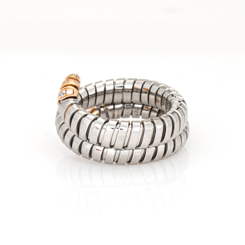 Bague Bulgari Serpenti Tubogas - Bague en or rose 18k, acier et diamants 58 Facettes G14146