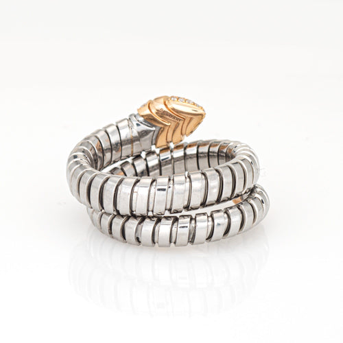 Bague Bulgari Serpenti Tubogas - Bague en or rose 18k, acier et diamants 58 Facettes G14146