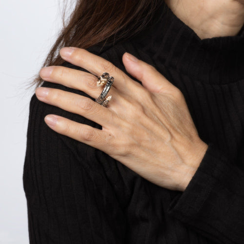 Bague Bulgari Serpenti Tubogas - Bague en or rose 18k, acier et diamants 58 Facettes G14146