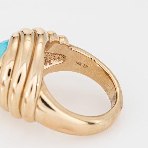 Bague 59 Bague cabochon tourbillon en or rose 14k et turquoise 58 Facettes G14184