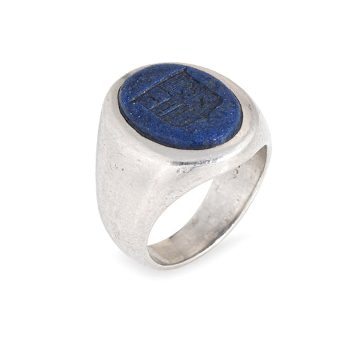 Bague 56 Tiffany & Co - Bague chevalière vintage en platine et lapis-lazuli 58 Facettes G14212