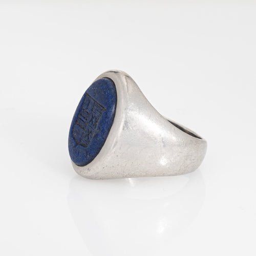 Bague 56 Tiffany & Co - Bague chevalière vintage en platine et lapis-lazuli 58 Facettes G14212