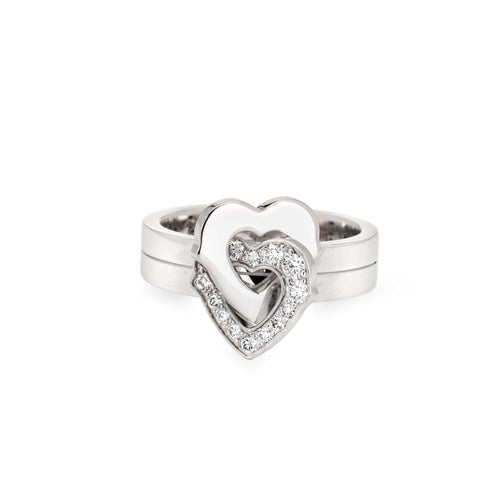 Bague 47 Cartier - Bague Double Cœur en or blanc et diamants 58 Facettes G7635