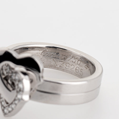Bague 47 Cartier - Bague Double Cœur en or blanc et diamants 58 Facettes G7635