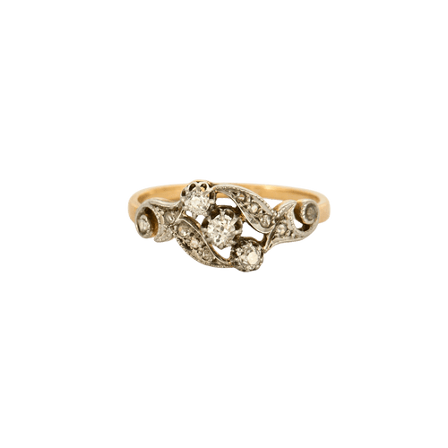 Bague 59 Bague ancienne trilogie diamants or jaune et platine 58 Facettes