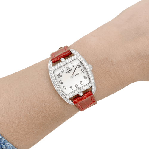 Montre Hermès Cape Cod Tonneau - Montre en acier et diamants sur cuir 58 Facettes 34299