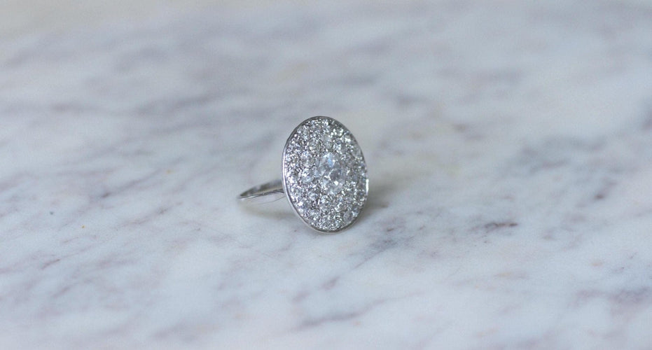 Bague 53 Bague cible Art Déco ronde en platine et diamants 4,16 cts 58 Facettes