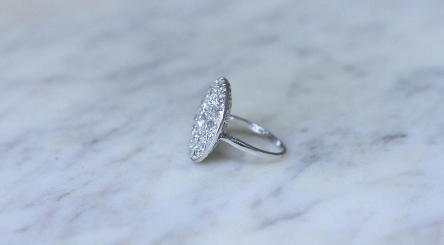 Bague 53 Bague cible Art Déco ronde en platine et diamants 4,16 cts 58 Facettes