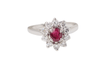 Bague 53 Bague marguerite en or blanc, rubis et diamants 58 Facettes 31286