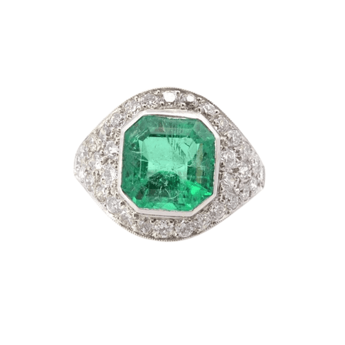 Bague Bague Dôme Art Déco Emeraude Diamants 58 Facettes